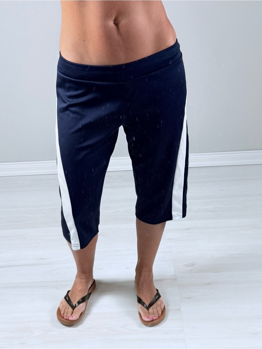 Danskin Navy Capris with White Side Stripes